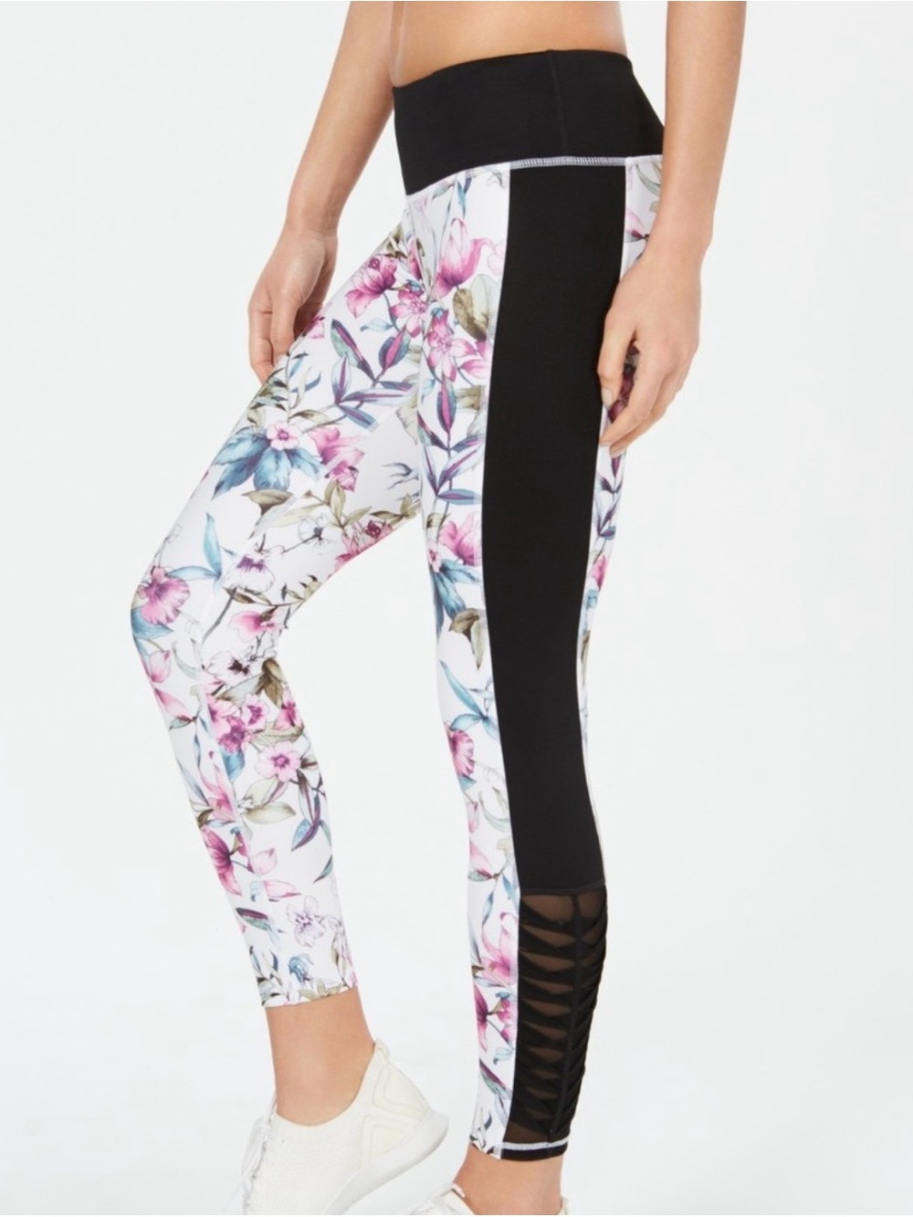 Ideology Women’s Candice Floral Print Leggings in with Mesh Detail Bottom Side M